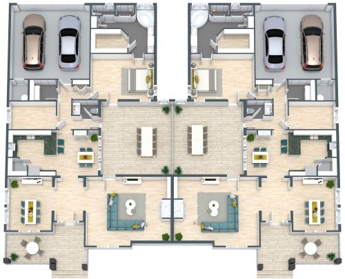 One Story Duplex House Plan