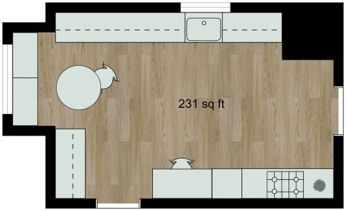 Cozy Kitchen Layout With Lots of Counter Space