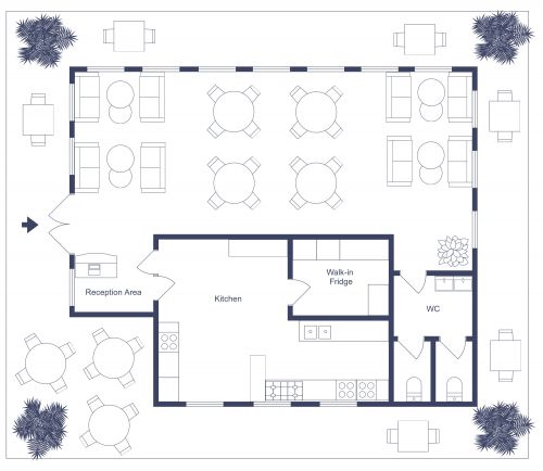 Cozy and Colorful Restaurant Plan With Patio