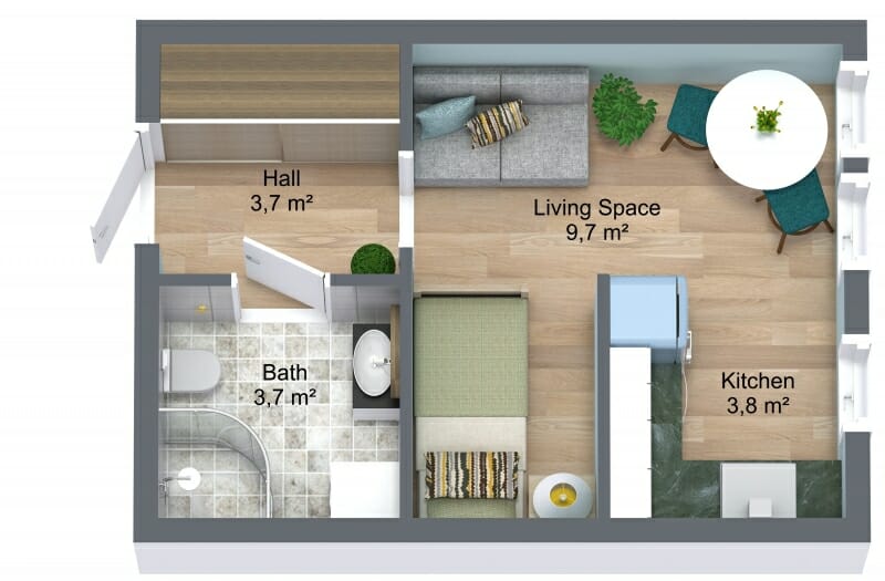 3d floor plan studio apartment