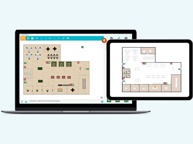 Evacuation plan showcased on laptop and tablet