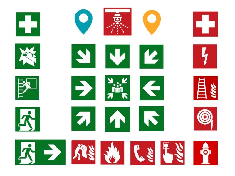 Symbols and icons for an evacuation plan
