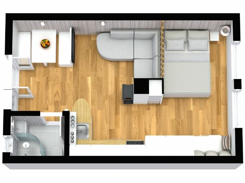 Furniture arrangement idea for studio apartment 3D floor plan