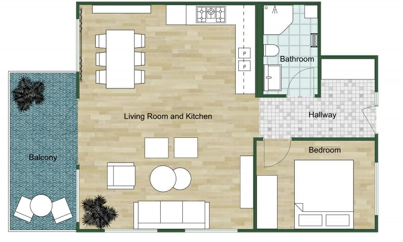 2D floor plan with green color