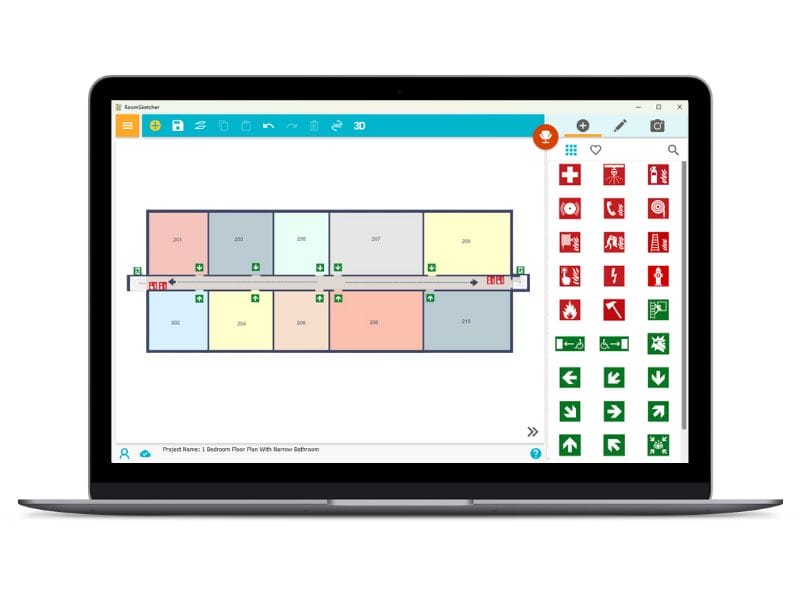 Apartment evacuation plan being made in RoomSketcher on laptop